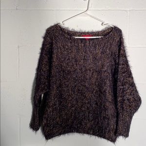 Jennifer Lopez fuzzy blk/brn metallic sweater VGC